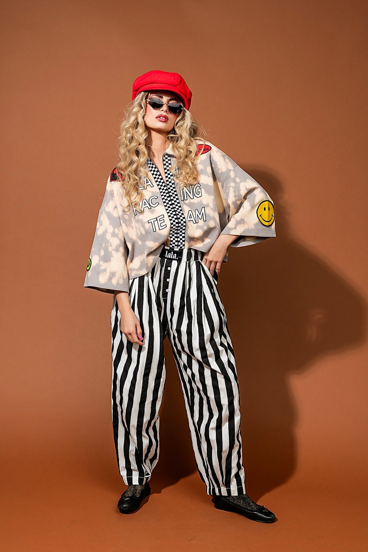 Happy Chance Barrel Leg Boxer Pants in Black + White Stripes